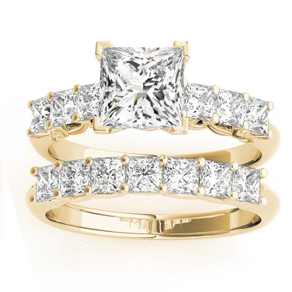 Bridal Set, Engagement And Wedding Ring Set In 18k Yellow Gold