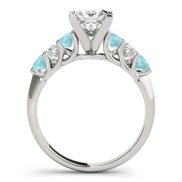 Princess cut Diamond & Aquamarine Bridal Set 14k White Gold 1.30ct - NG6981
