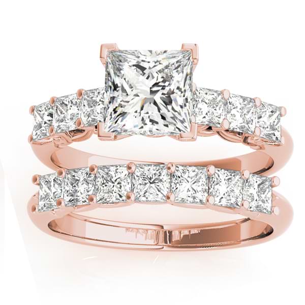 Lab Grown Diamond Princess cut Bridal Set Ring 14k Rose Gold (1.30ct)