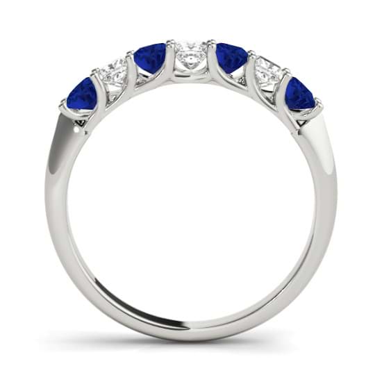 Diamond & Blue Sapphire Princess Wedding Band Ring Platinum 0.70ct