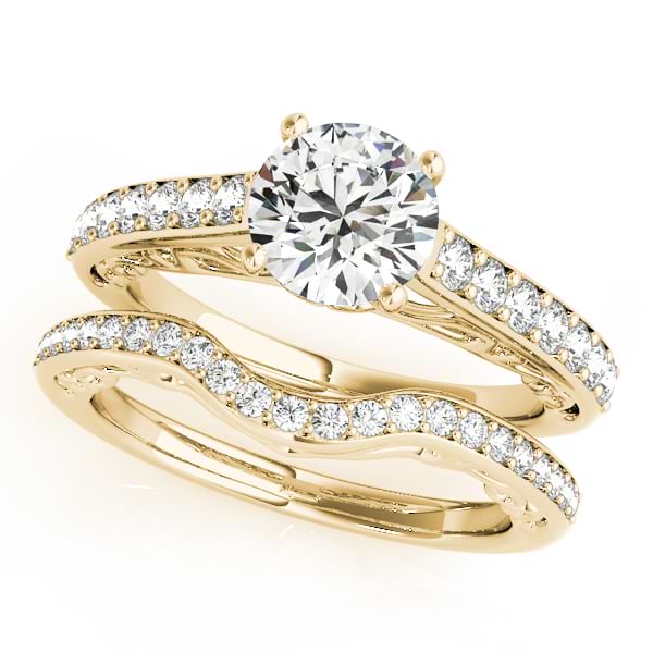 Vintage Style Cathedral Engagement Ring Bridal Set 14k Y. Gold (2.50ct)