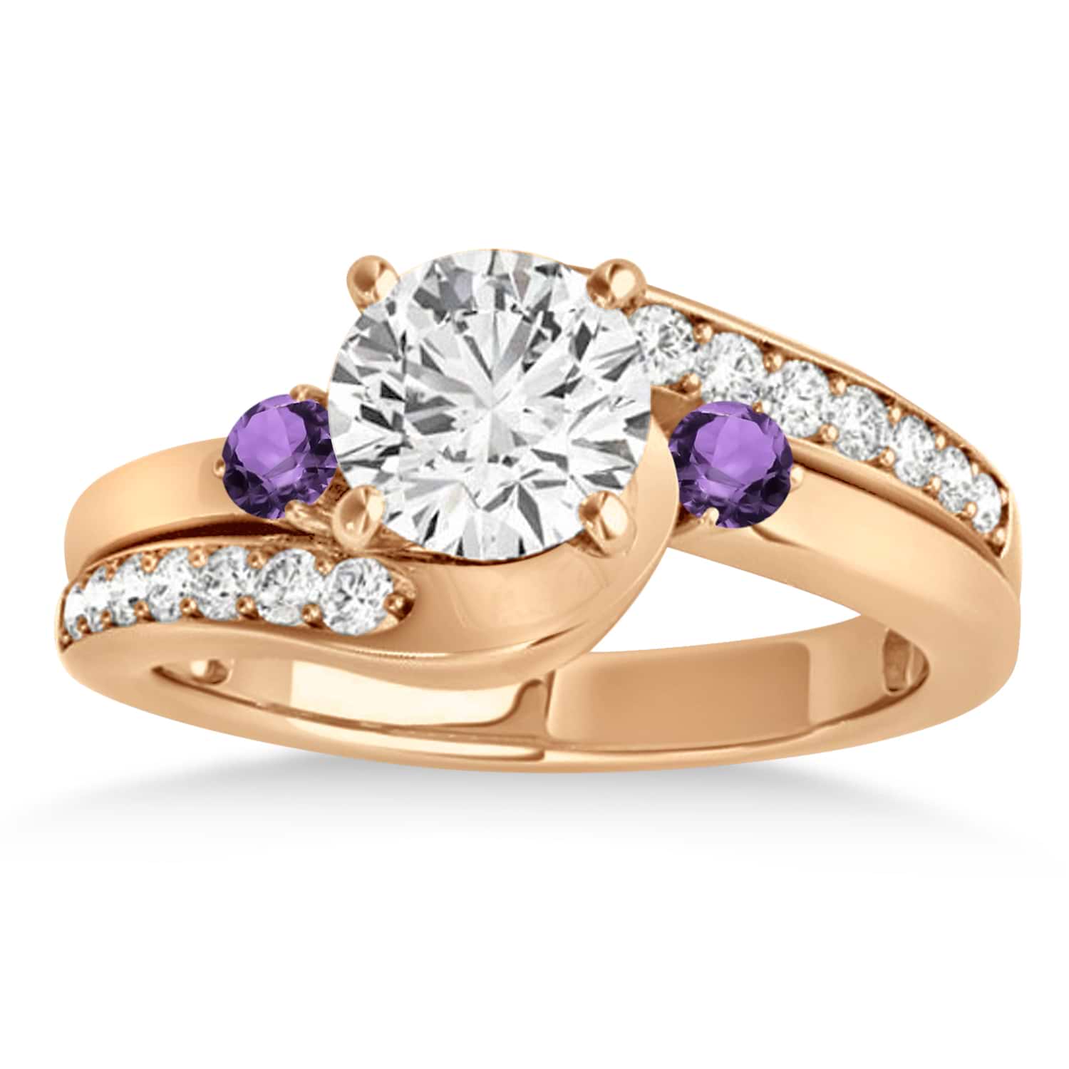Swirl Design Amethyst & Diamond Engagement Ring Setting 14k Rose Gold 0.38ct
