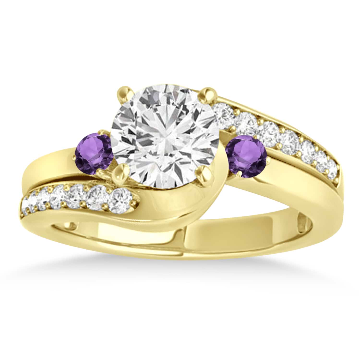 Swirl Design Amethyst & Diamond Engagement Ring Setting 14k Yellow Gold 0.38ct