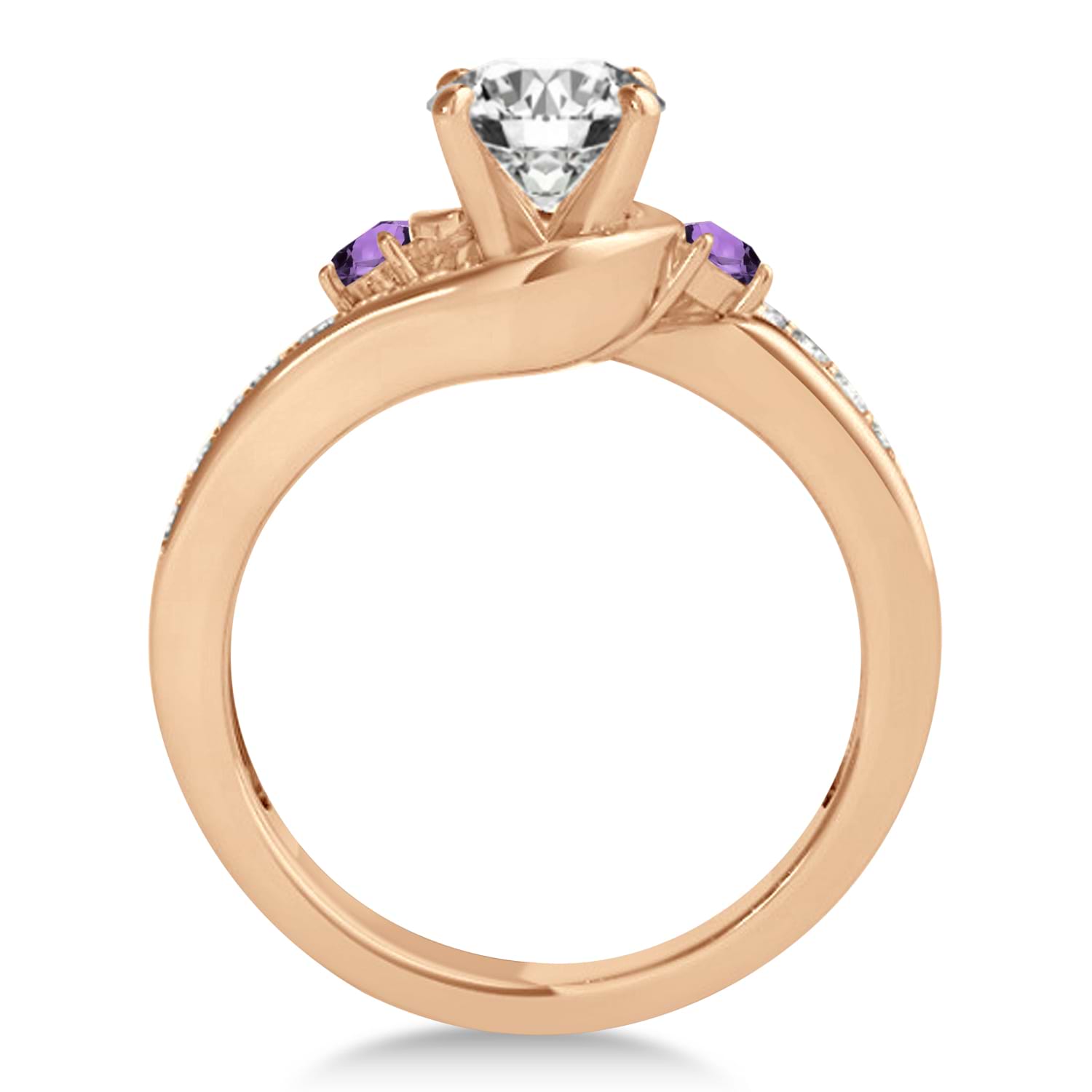 Swirl Design Amethyst & Diamond Engagement Ring Setting 18k Rose Gold 0.38ct