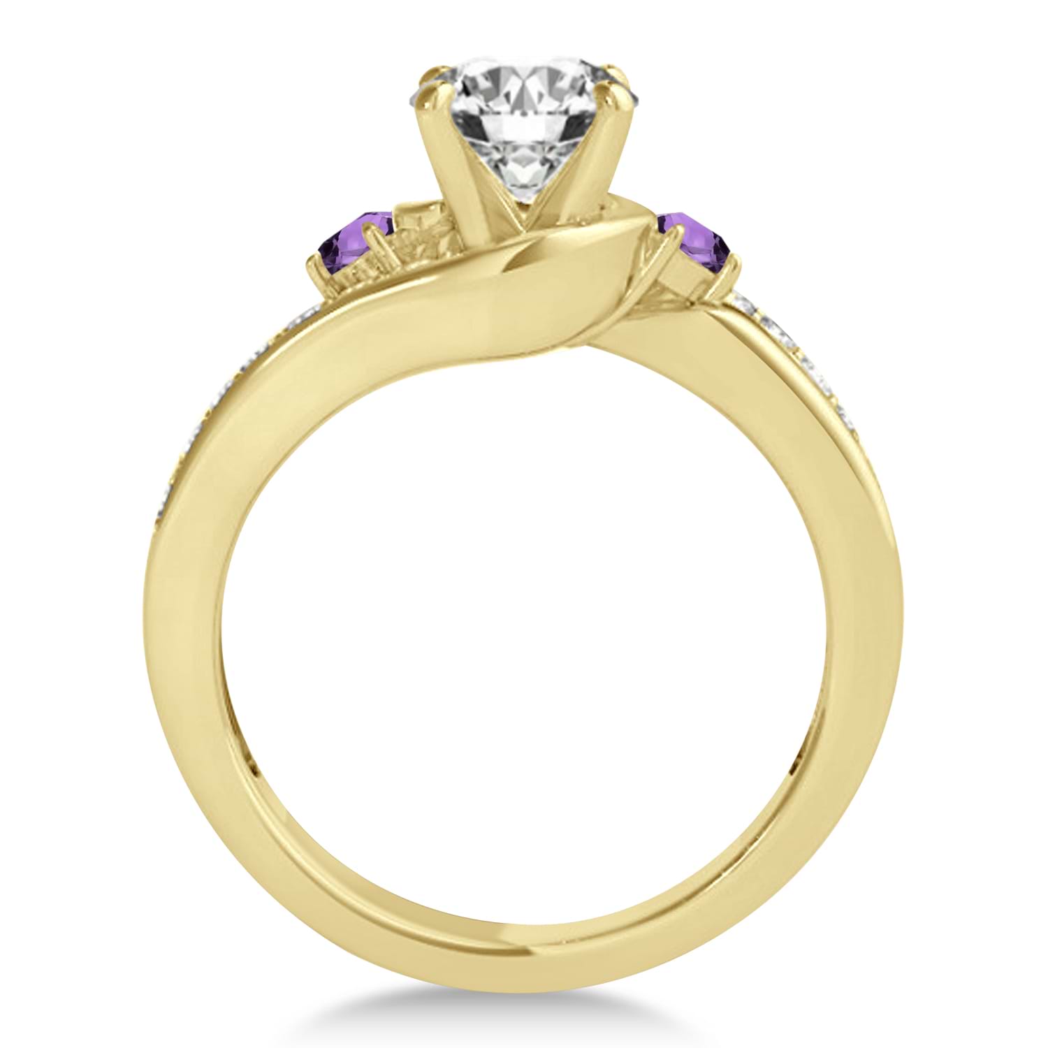 Swirl Design Amethyst & Diamond Engagement Ring Setting 18k Yellow Gold 0.38ct