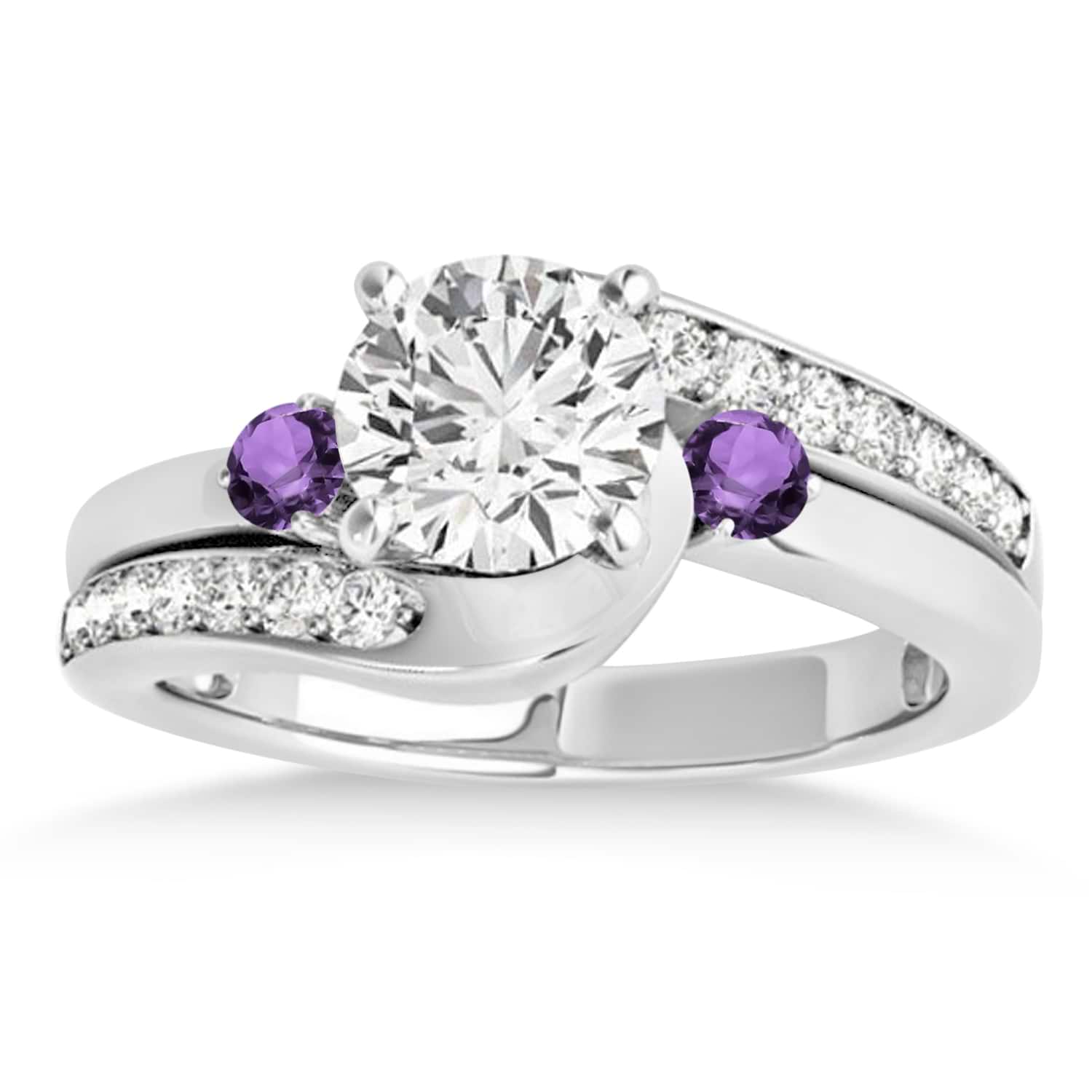 Swirl Design Amethyst & Diamond Engagement Ring Setting Platinum 0.38ct