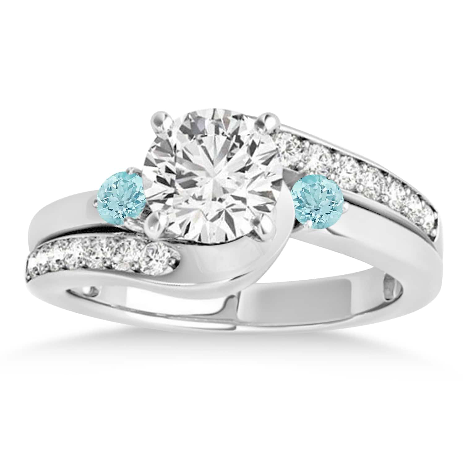 Swirl Design Aquamarine & Diamond Engagement Ring Setting 14k White Gold 0.38ct