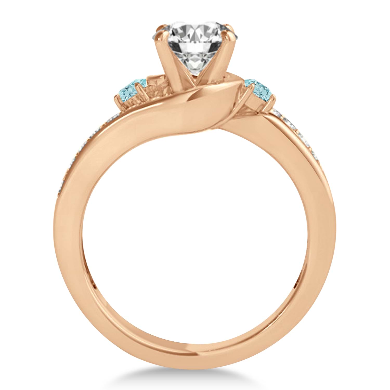 Swirl Design Aquamarine & Diamond Engagement Ring Setting 18k Rose Gold 0.38ct