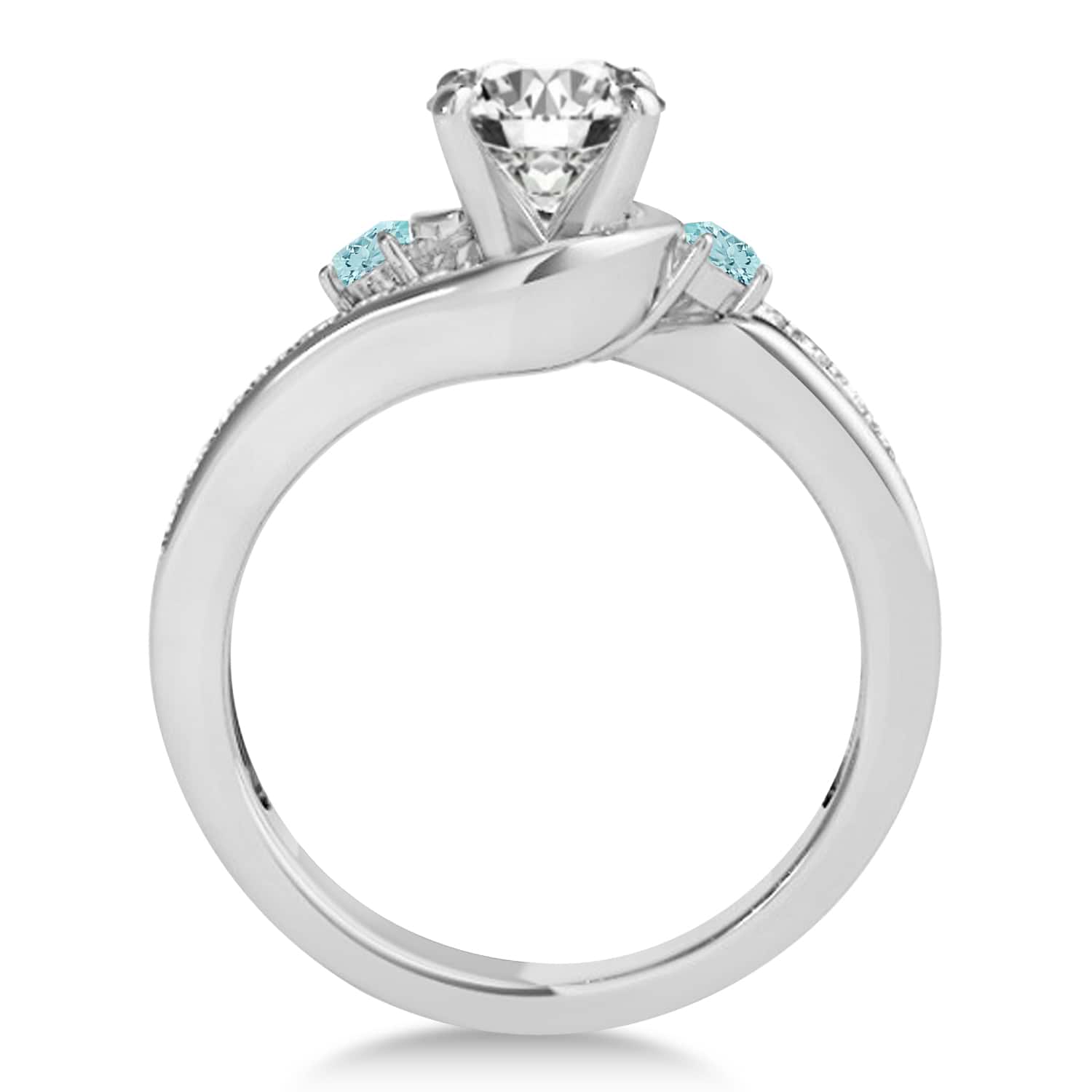 Swirl Design Aquamarine & Diamond Engagement Ring Setting 18k White Gold 0.38ct
