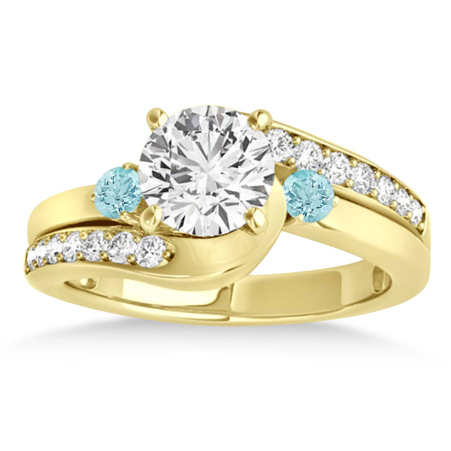 Swirl Design Aquamarine & Diamond Engagement Ring Setting 18k Yellow Gold 0.38ct