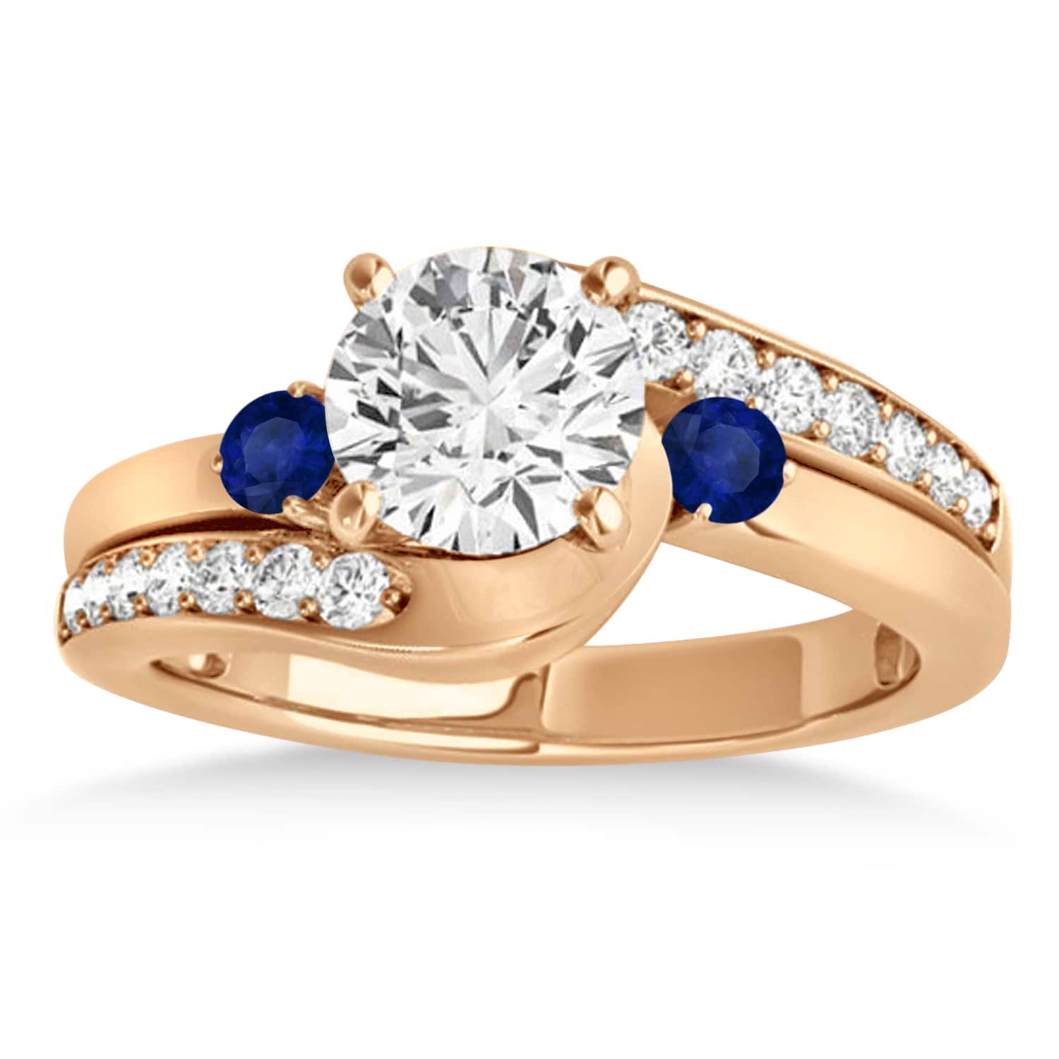 Swirl Design Blue Sapphire & Diamond Engagement Ring Setting 14k Rose Gold 0.38ct