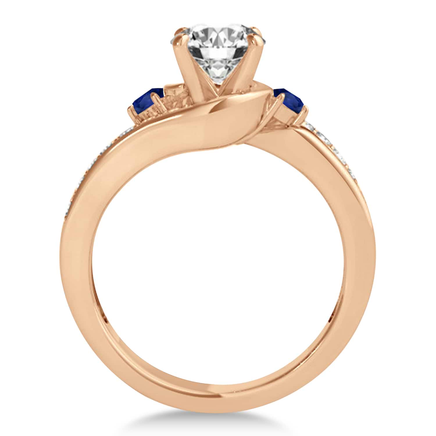 Swirl Design Blue Sapphire & Diamond Engagement Ring Setting 18k Rose Gold 0.38ct
