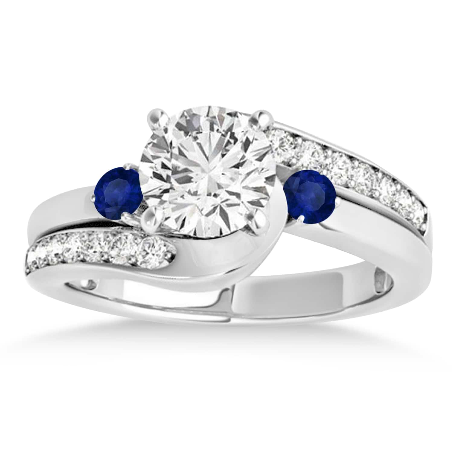 Swirl Design Blue Sapphire & Diamond Engagement Ring Setting Platinum 0.38ct