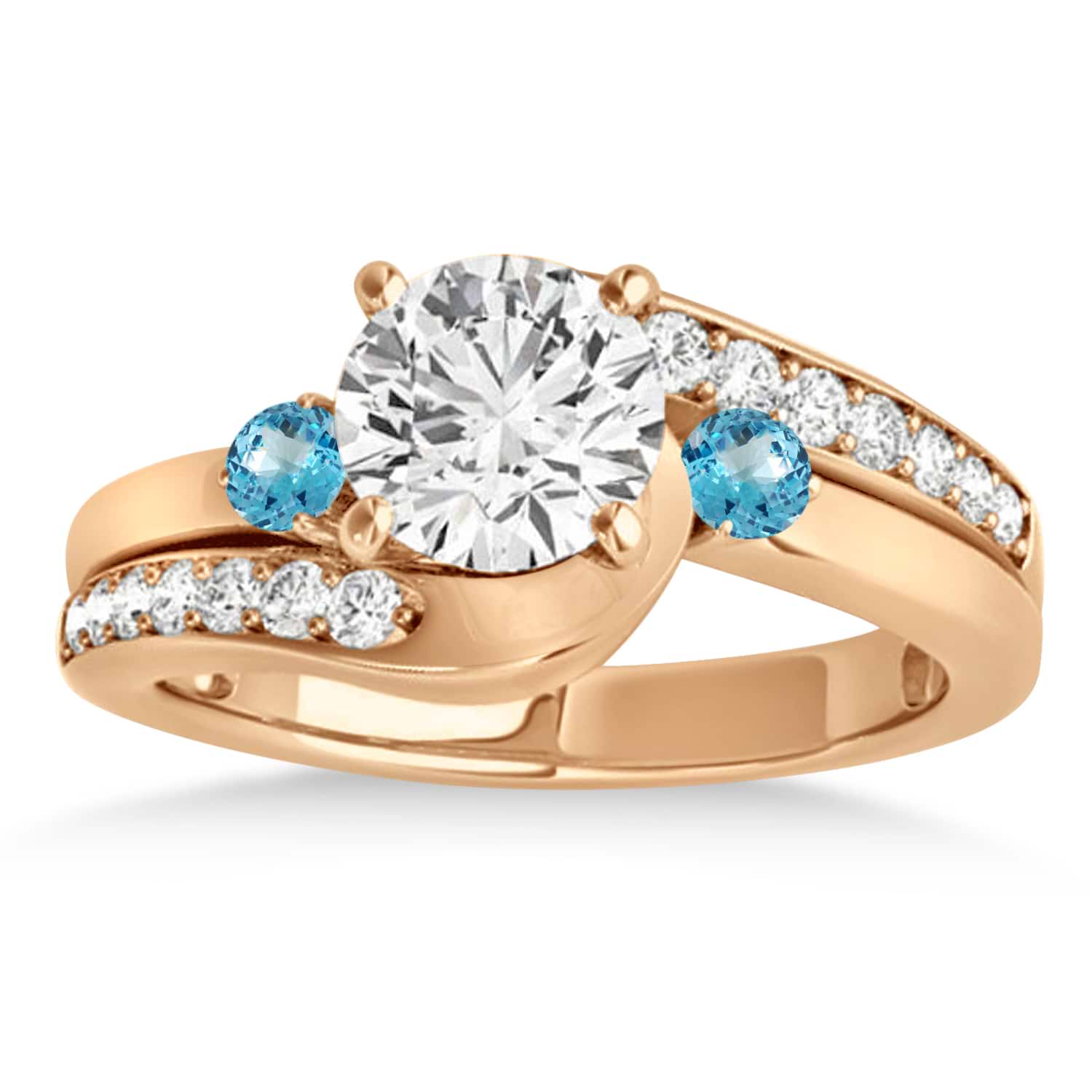 Swirl Design Blue Topaz & Diamond Engagement Ring Setting 18k Rose Gold 0.38ct