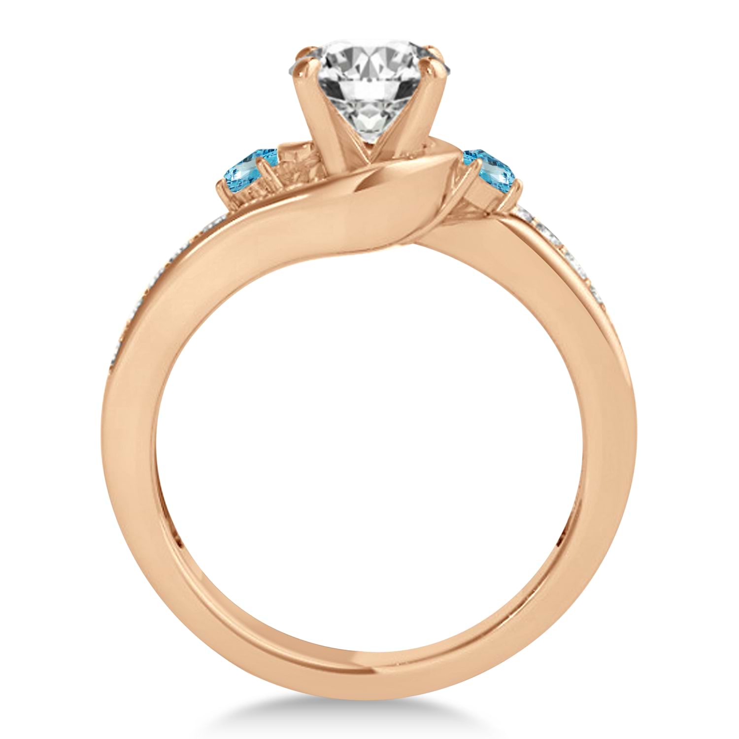 Swirl Design Blue Topaz & Diamond Engagement Ring Setting 18k Rose Gold 0.38ct
