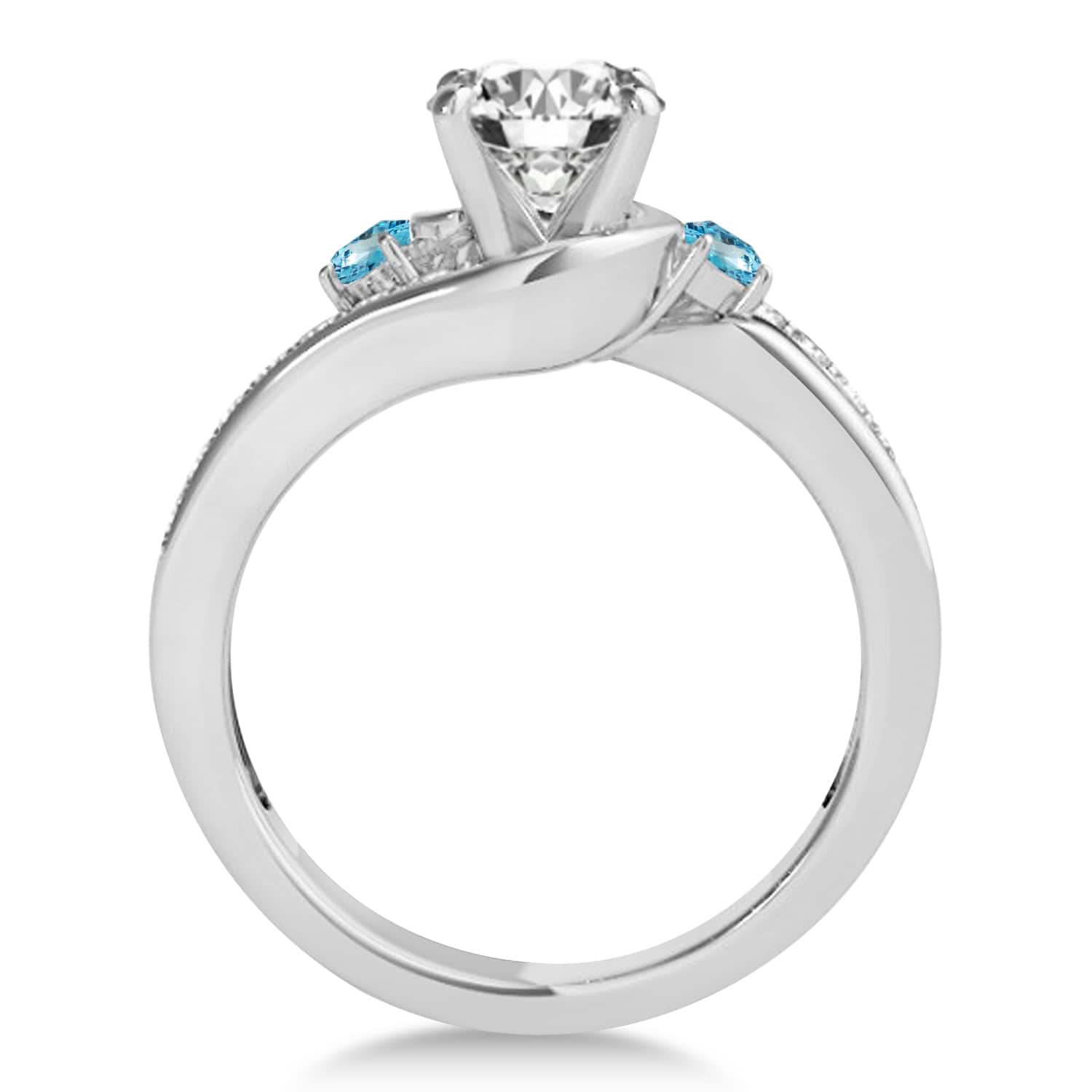 Swirl Design Blue Topaz & Diamond Engagement Ring Setting 18k White Gold 0.38ct