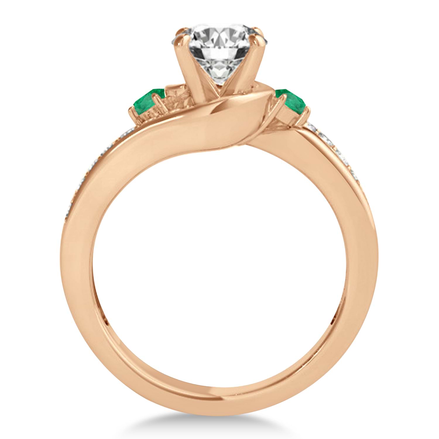 Swirl Design Emerald & Diamond Engagement Ring Setting 18k Rose Gold 0.38ct