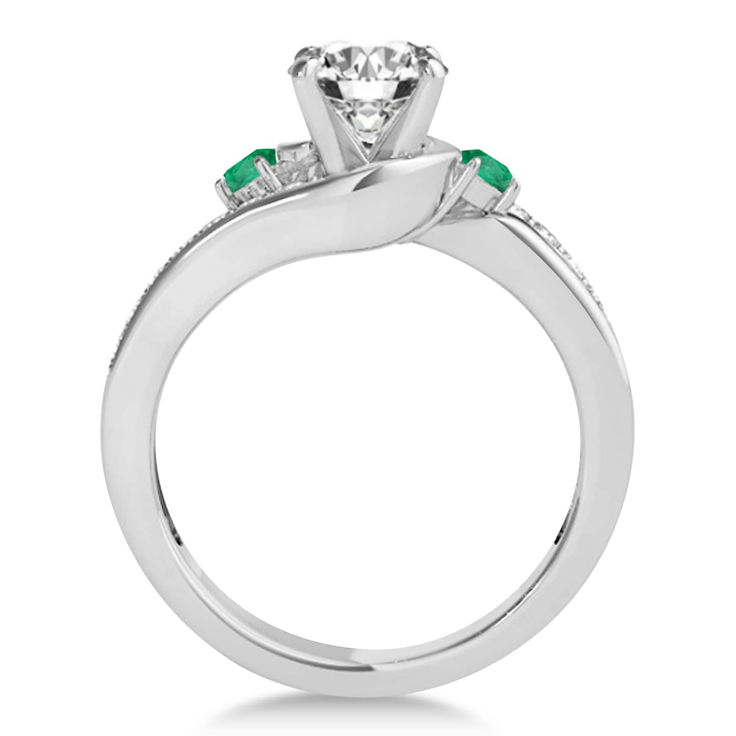 Swirl Design Emerald & Diamond Engagement Ring Setting 18k White Gold 0.38ct