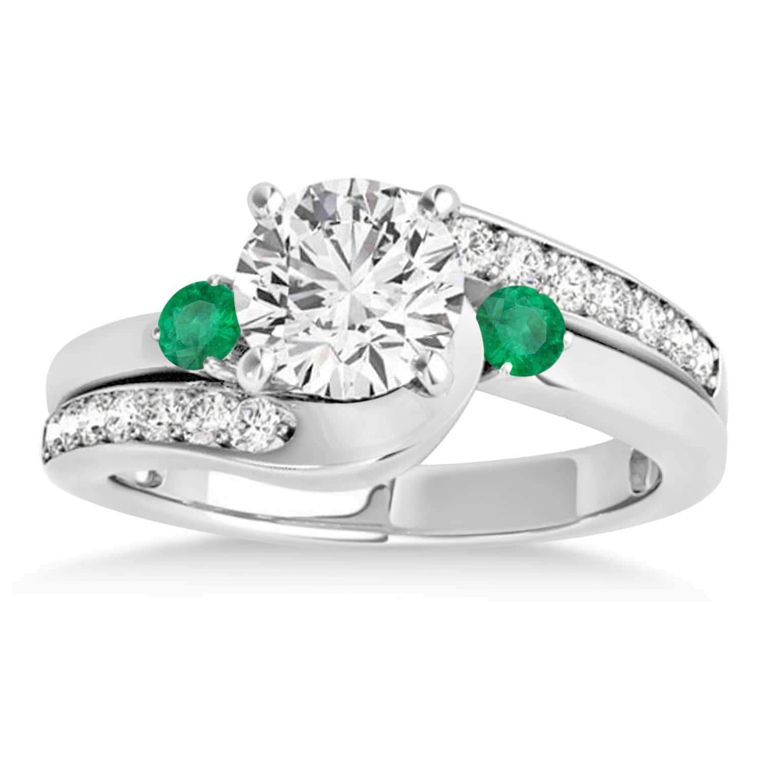Swirl Design Emerald & Diamond Engagement Ring Setting Palladium 0.38ct