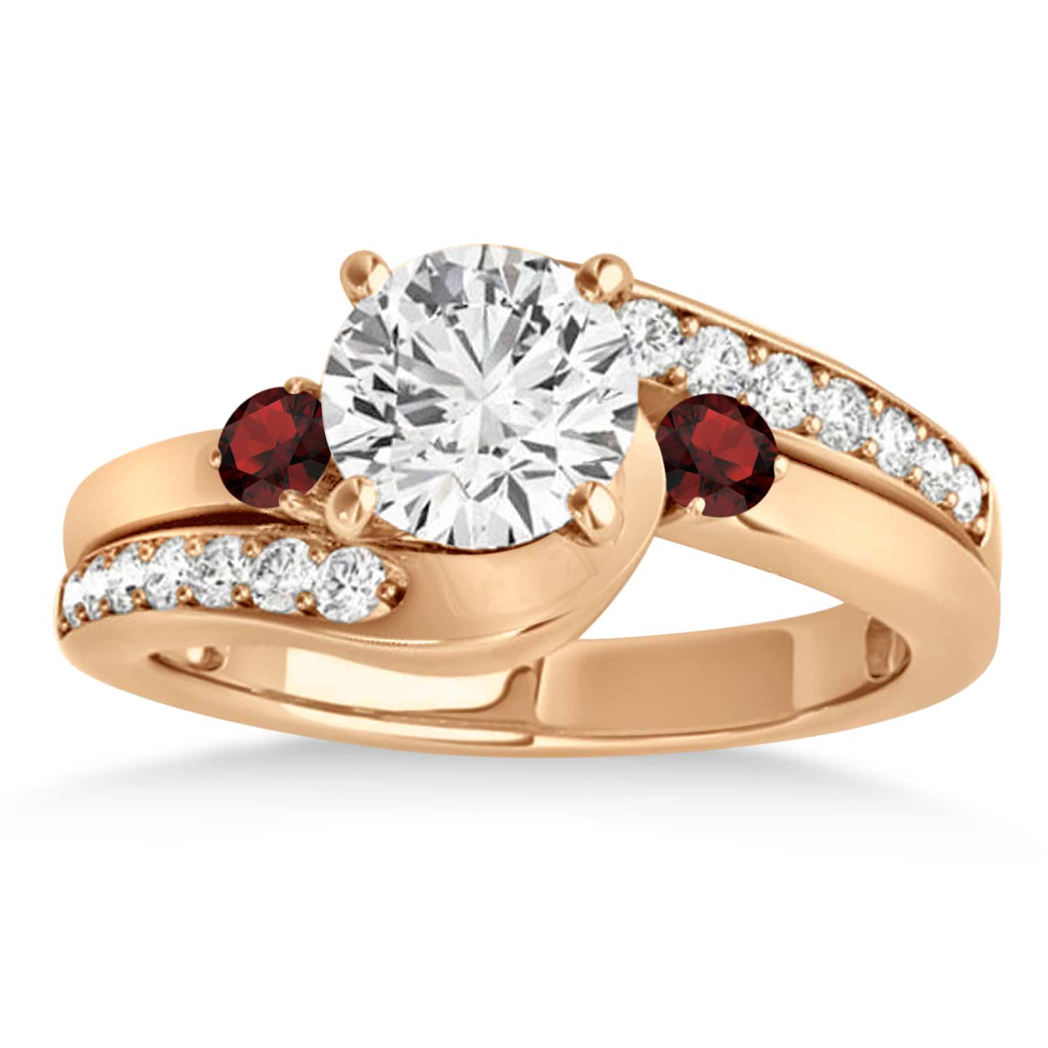 Swirl Design Garnet & Diamond Engagement Ring Setting 14k Rose Gold 0.38ct