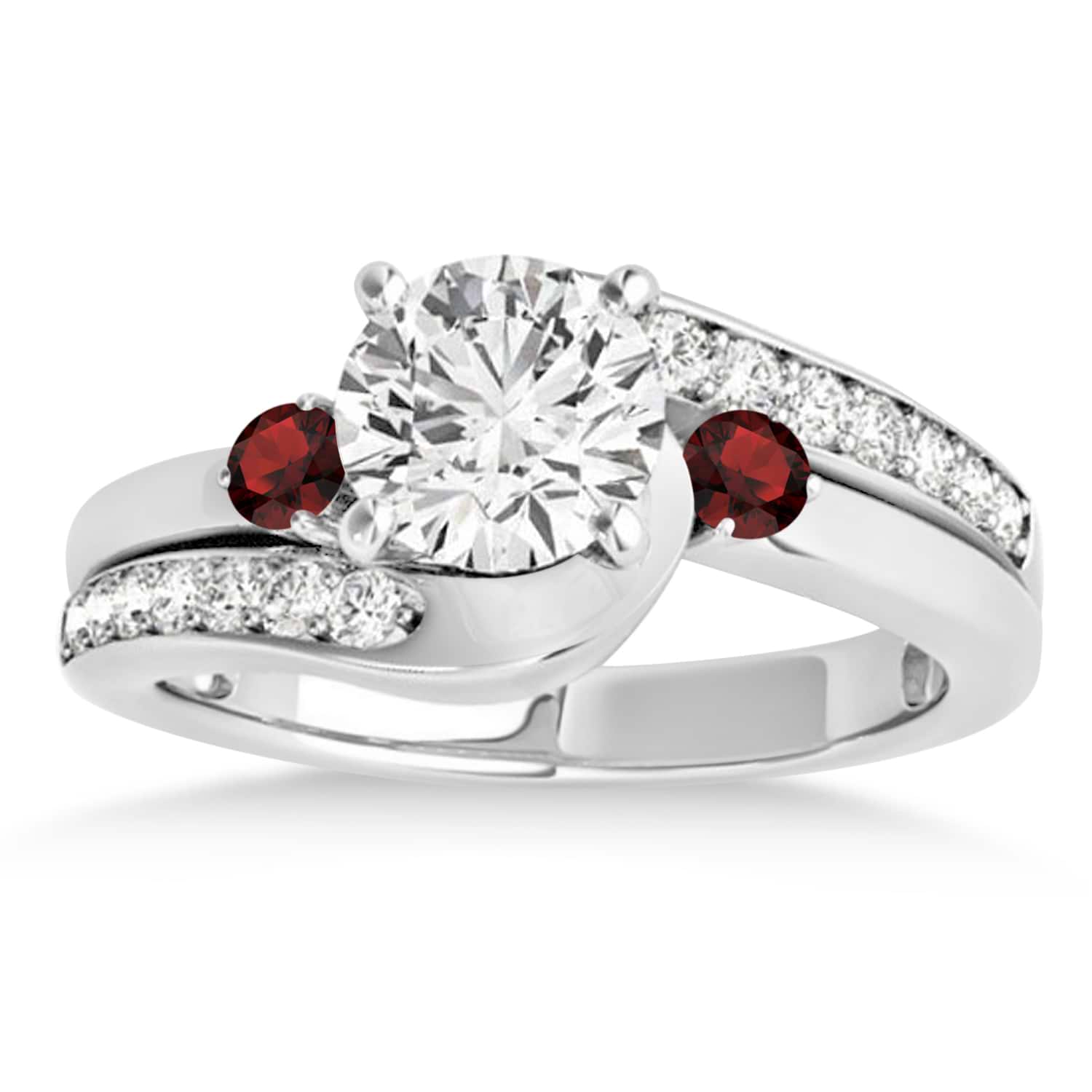 Swirl Design Garnet & Diamond Engagement Ring Setting Palladium 0.38ct