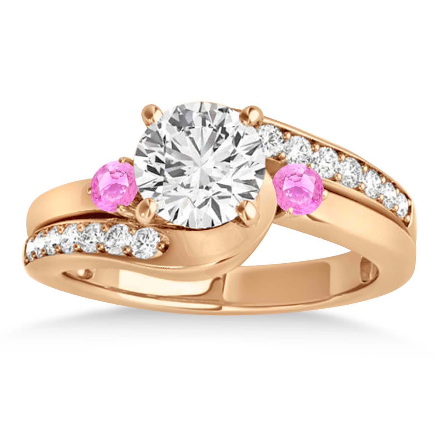 Swirl Design Pink Sapphire & Diamond Engagement Ring Setting 18k Rose Gold 0.38ct