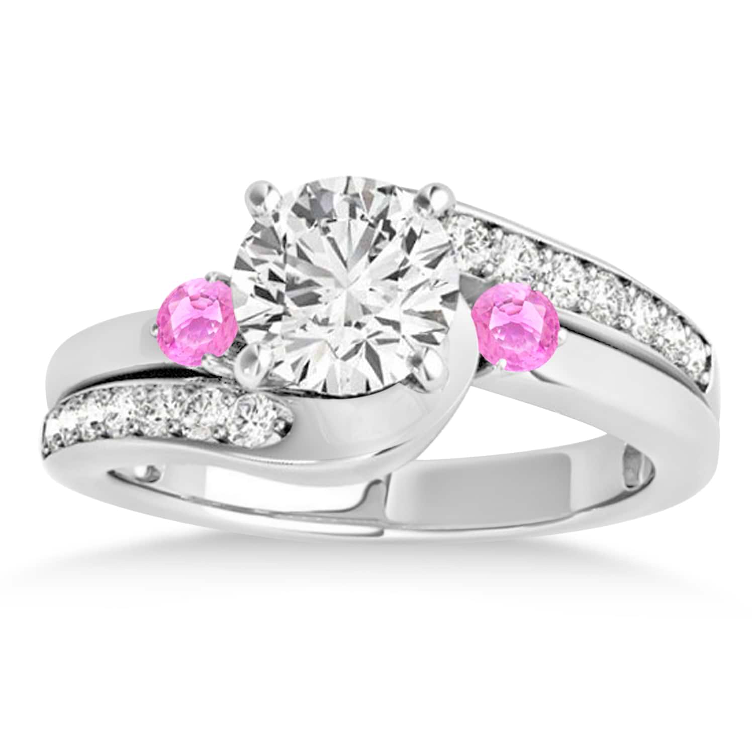 Swirl Design Pink Sapphire & Diamond Engagement Ring Setting Palladium 0.38ct