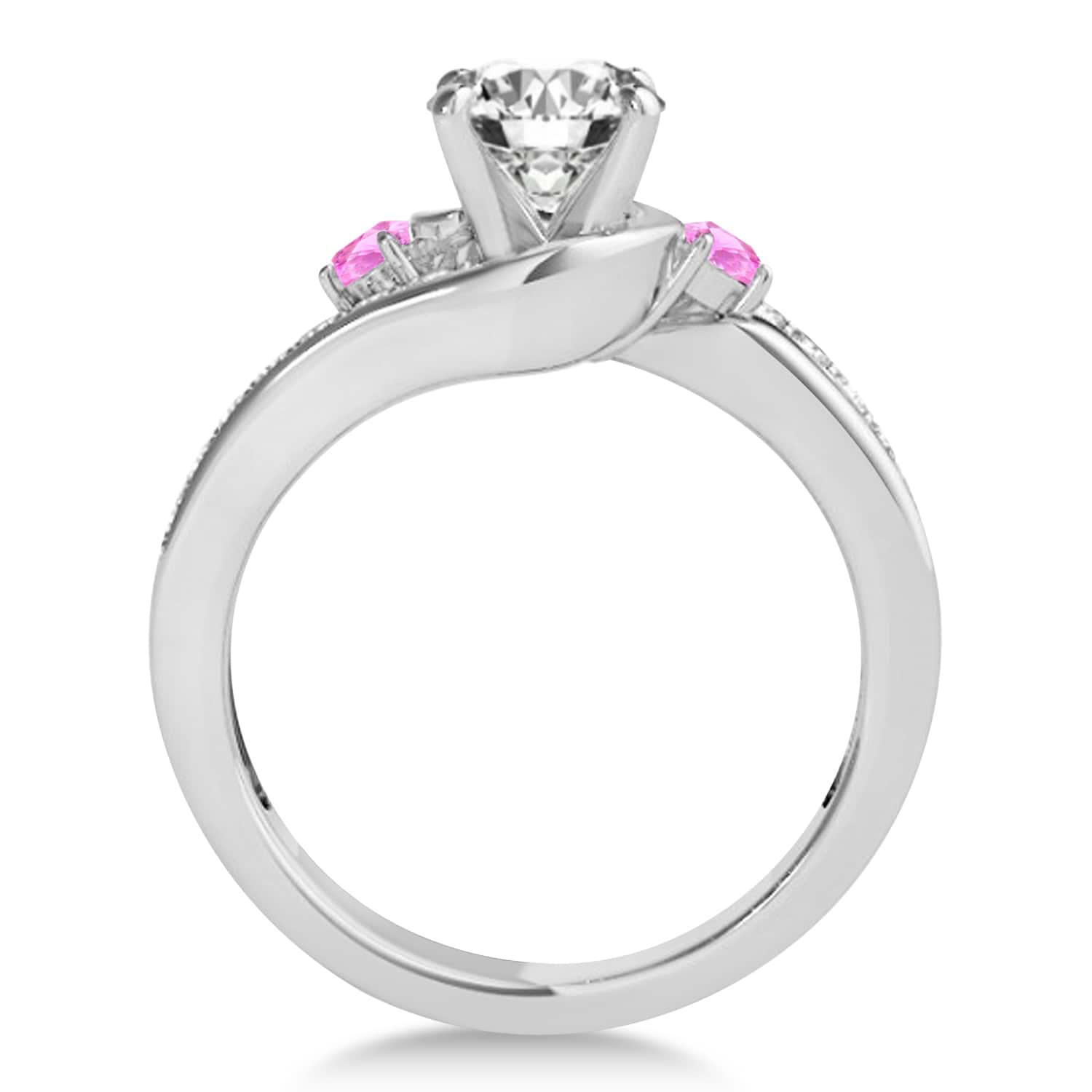 Swirl Design Pink Sapphire & Diamond Engagement Ring Setting Palladium 0.38ct