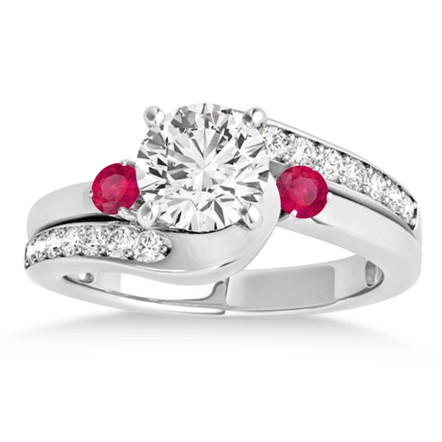 Swirl Design Ruby & Diamond Engagement Ring Setting 18k White Gold 0.38ct