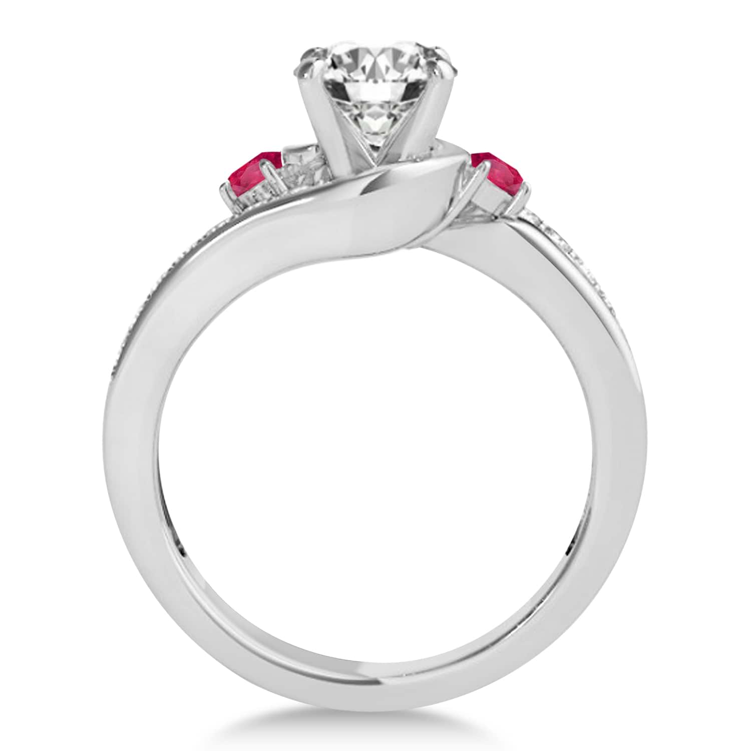 Swirl Design Ruby & Diamond Engagement Ring Setting 18k White Gold 0.38ct