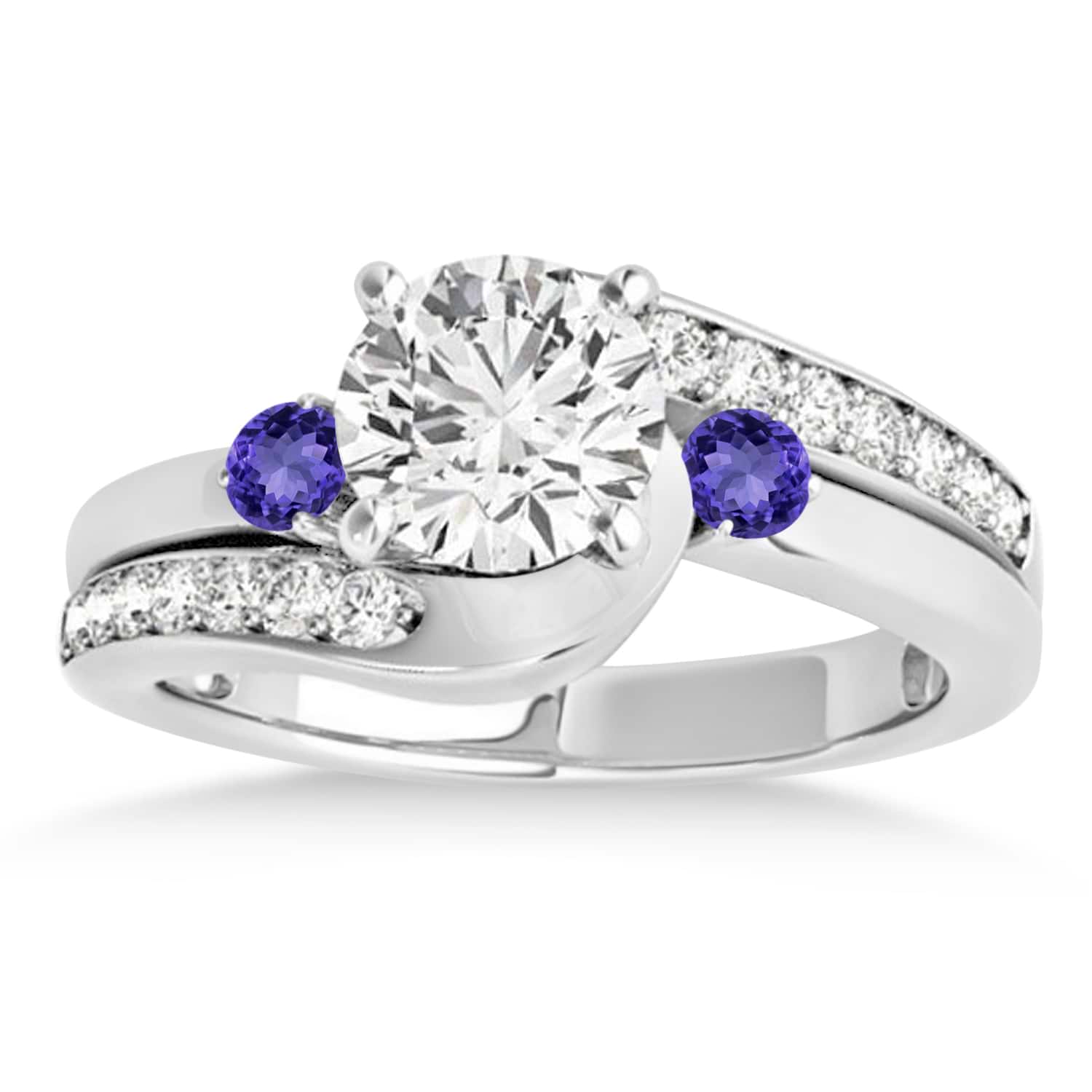 Swirl Design Tanzanite & Diamond Engagement Ring Setting 18k White Gold 0.38ct