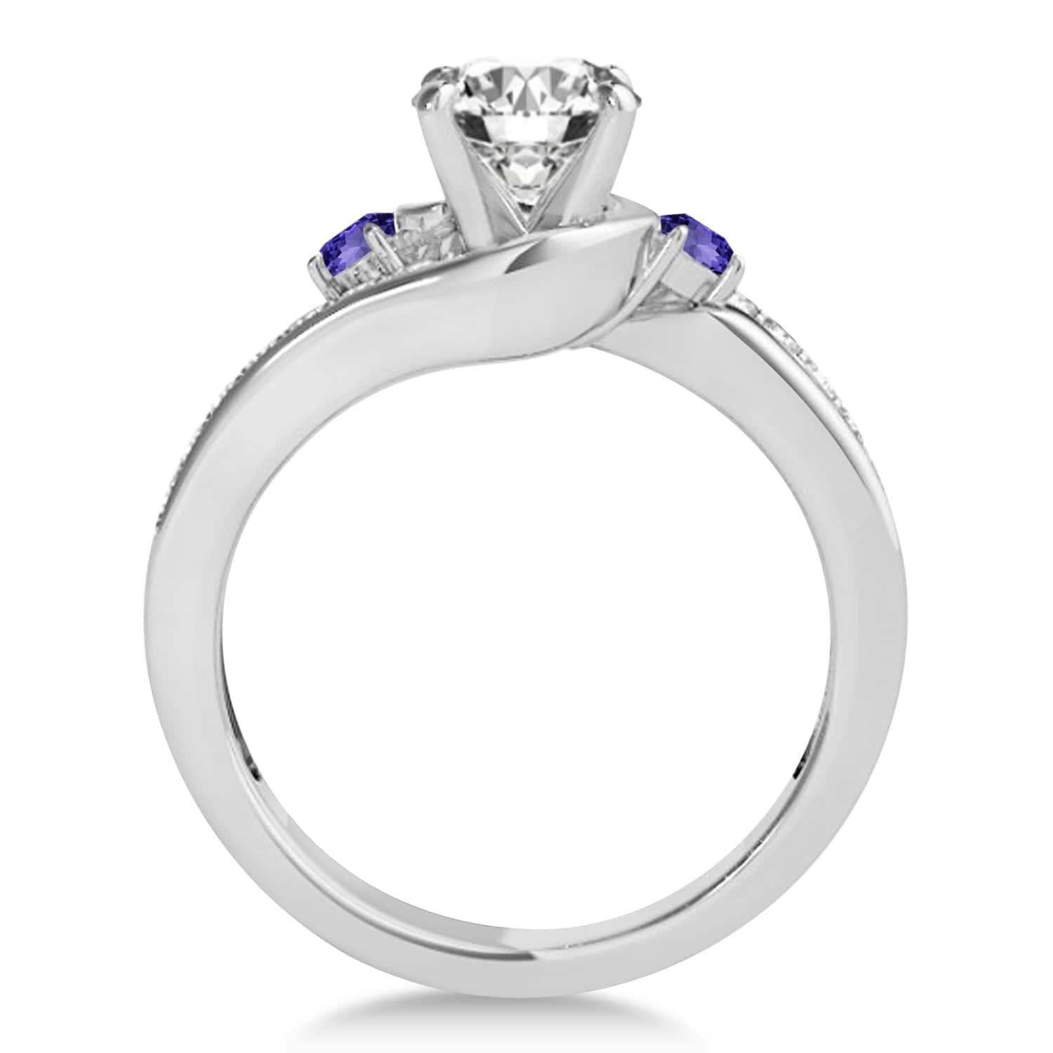 Swirl Design Tanzanite & Diamond Engagement Ring Setting 18k White Gold 0.38ct