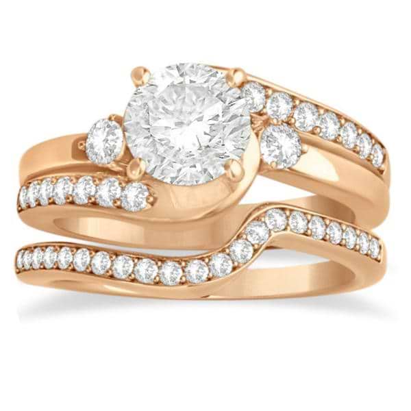 Diamond Swirl Engagement Ring & Band Bridal Set 18k Rose Gold 0.58ct