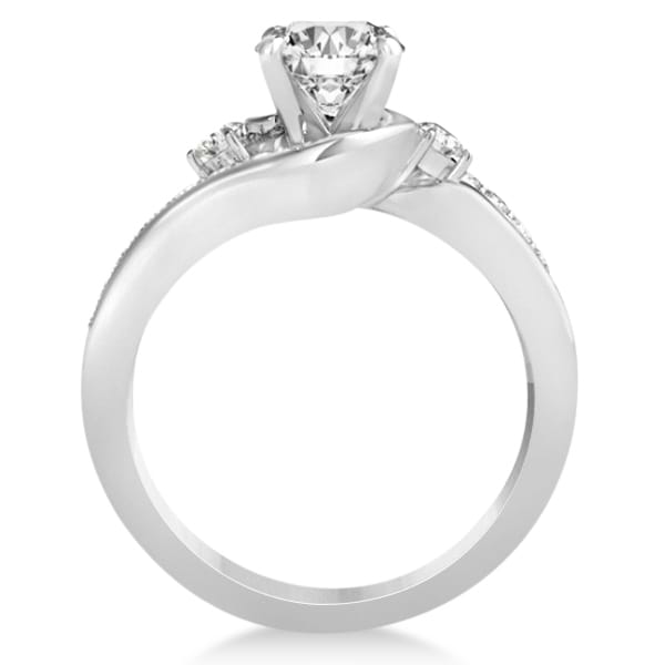 Diamond Swirl Engagement Ring & Band Bridal Set 18k White Gold 0.58ct