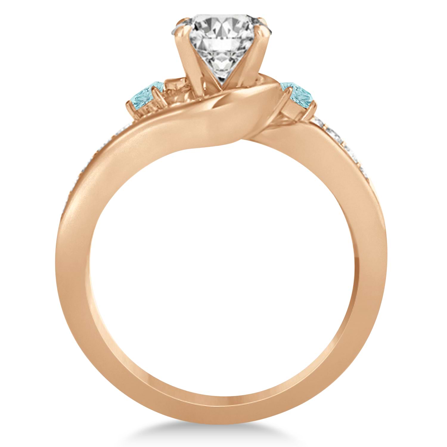 Aquamarine & Diamond Swirl Engagement Ring & Band Bridal Set 18k Rose Gold 0.58ct