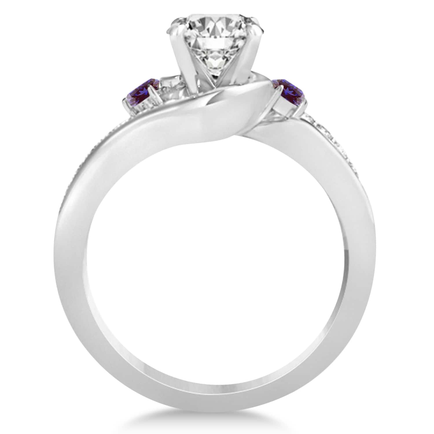 Lab Alexandrite & Diamond Swirl Engagement Ring & Band Bridal Set Palladium 0.58ct