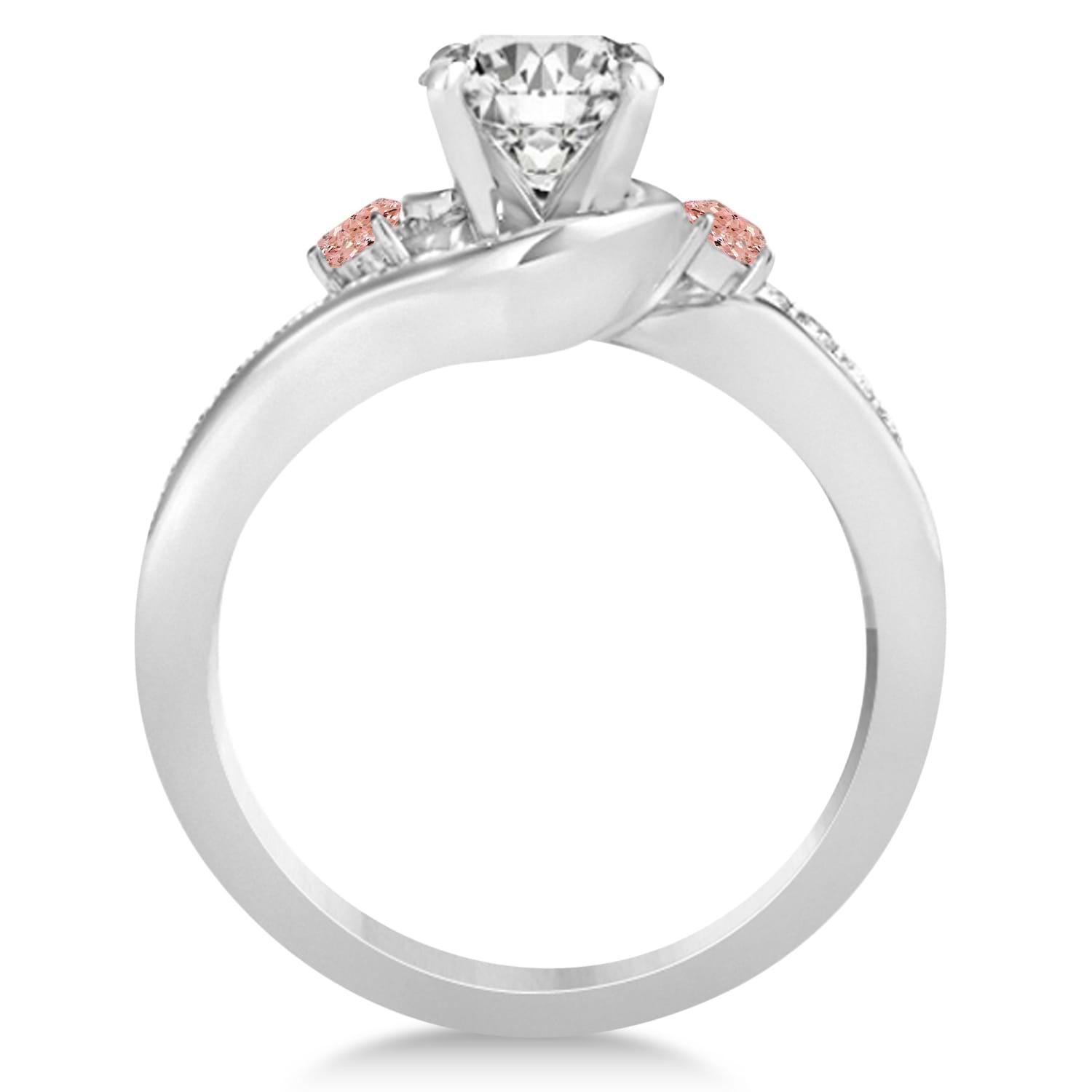 Morganite & Diamond Swirl Engagement Ring & Band Bridal Set 18k White Gold 0.58ct