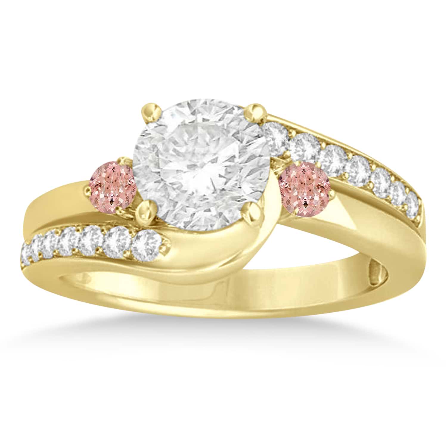 Morganite & Diamond Swirl Engagement Ring & Band Bridal Set 18k Yellow Gold 0.58ct