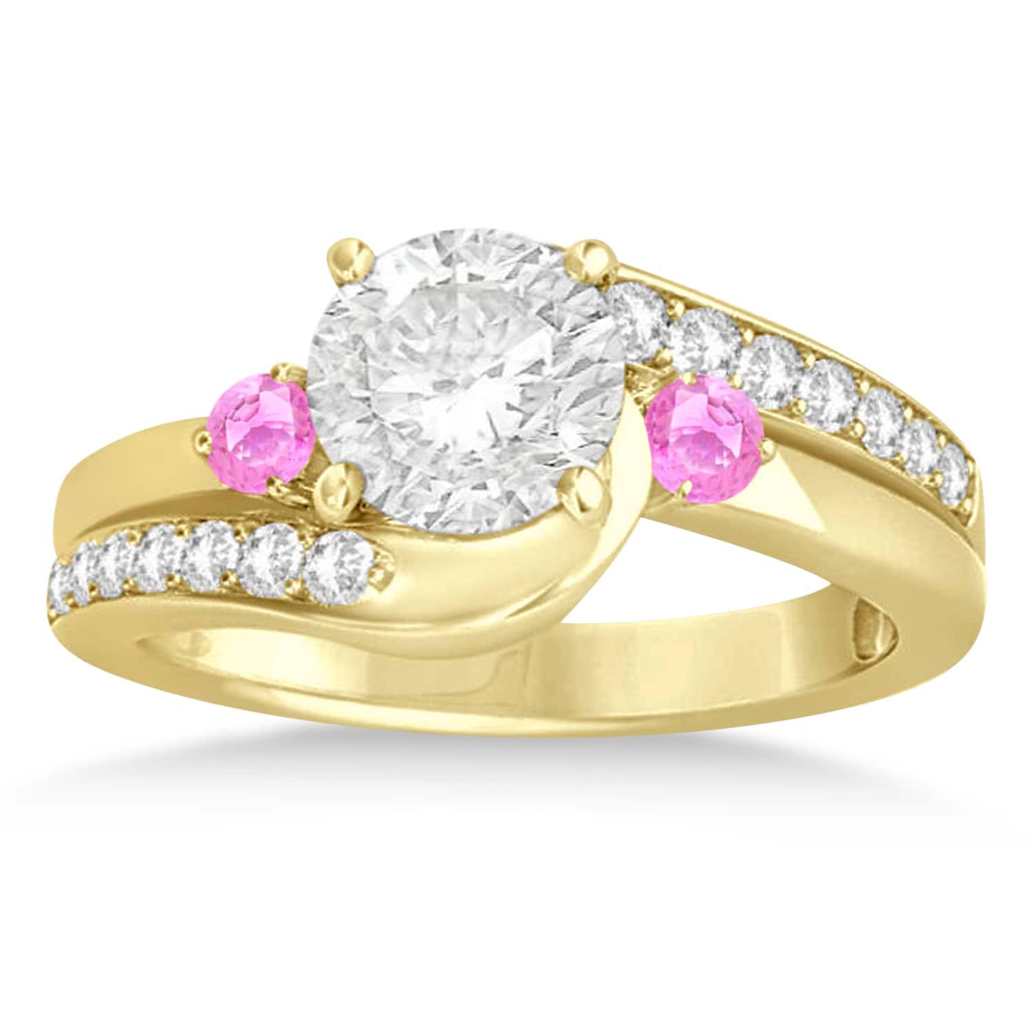 Pink Sapphire & Diamond Swirl Engagement Ring & Band Bridal Set 18k Yellow Gold 0.58ct
