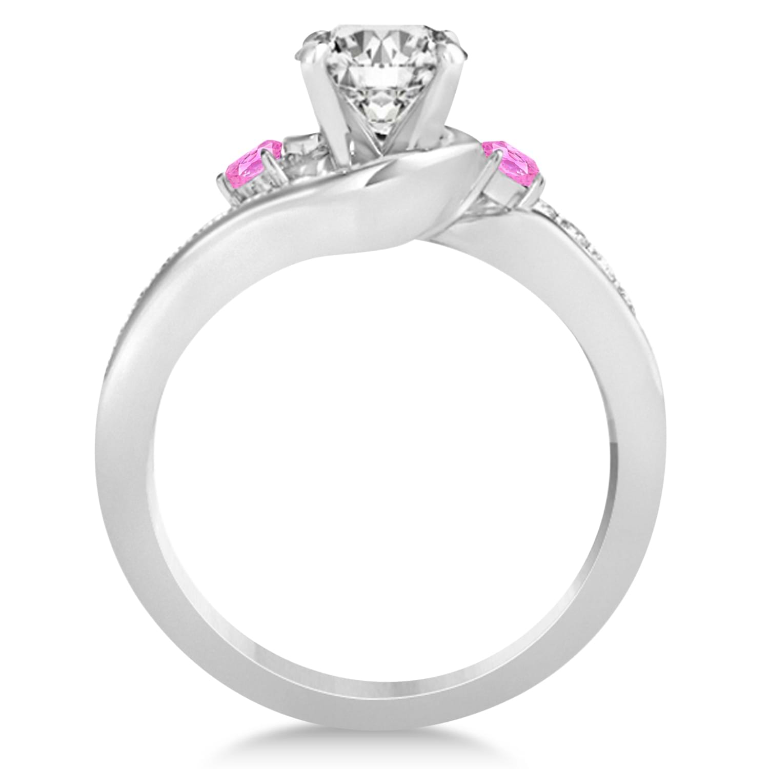 Pink Sapphire & Diamond Swirl Engagement Ring & Band Bridal Set Palladium 0.58ct