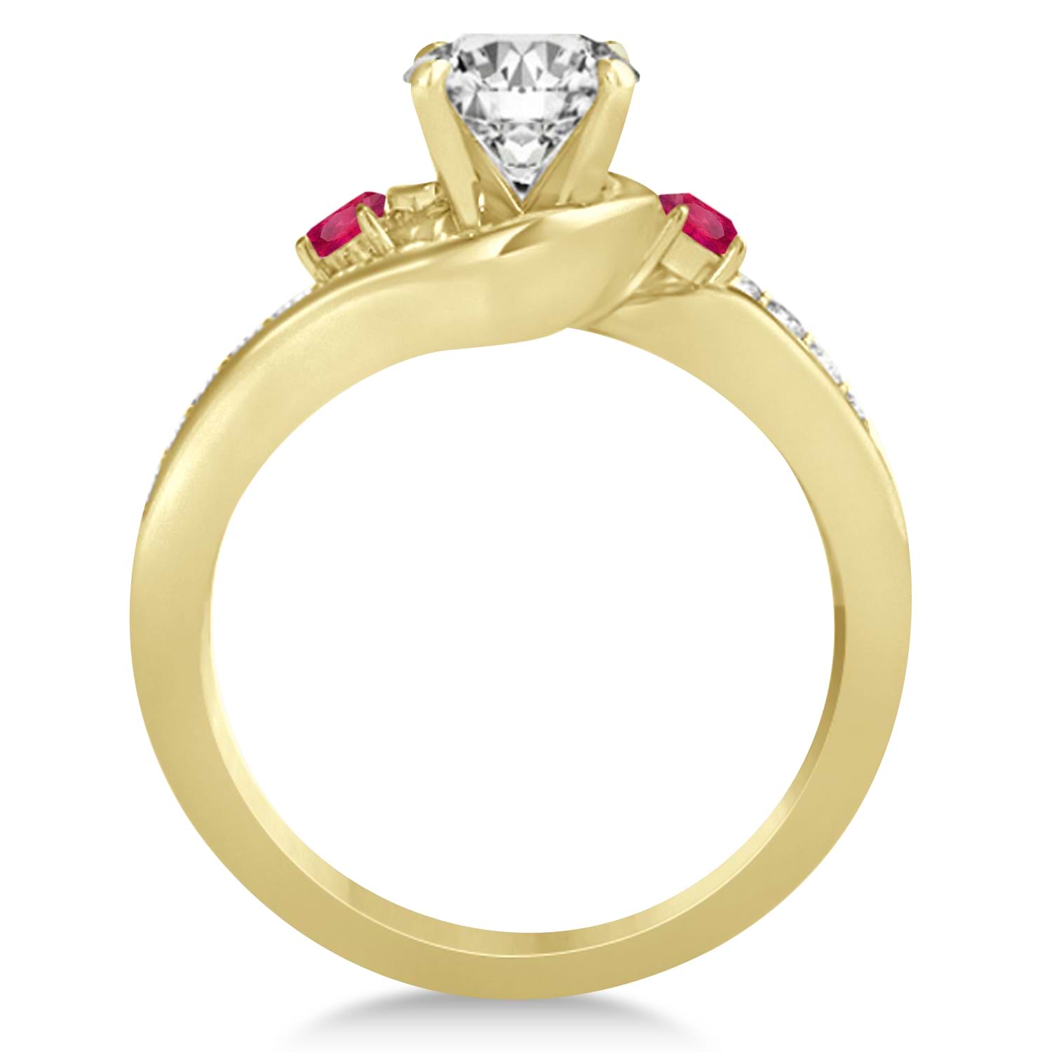 Ruby & Diamond Swirl Engagement Ring & Band Bridal Set 18k Yellow Gold 0.58ct