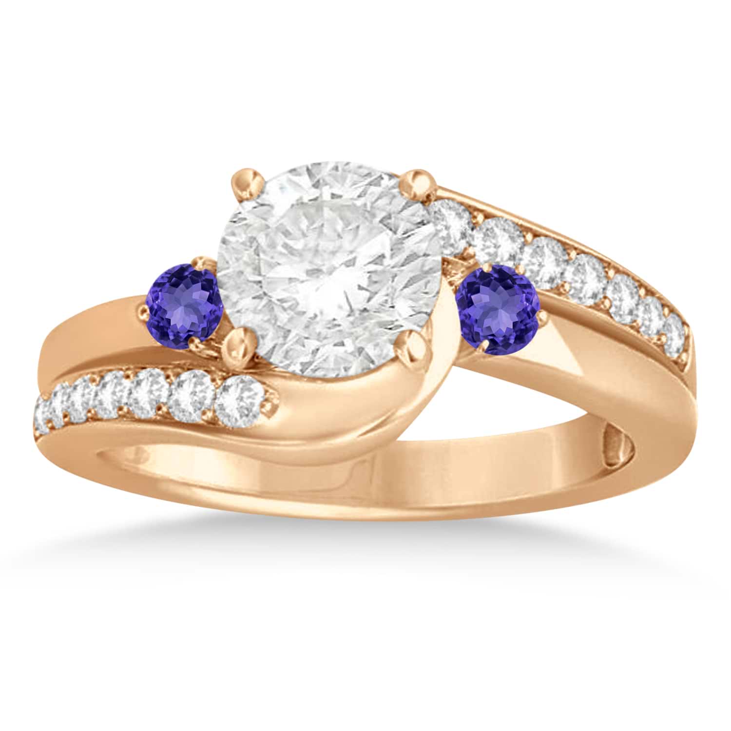 Tanzanite & Diamond Swirl Engagement Ring & Band Bridal Set 18k Rose Gold 0.58ct