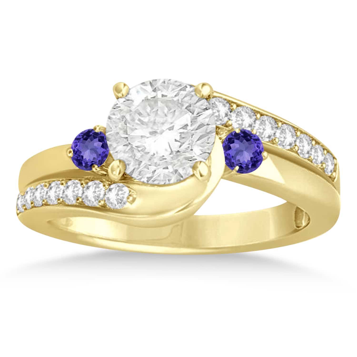 Tanzanite & Diamond Swirl Engagement Ring & Band Bridal Set 18k Yellow Gold 0.58ct