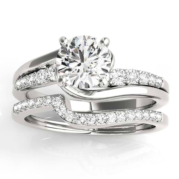 Diamond Swirl Engagement Ring & Band Bridal Set 14k White Gold 0.50ct
