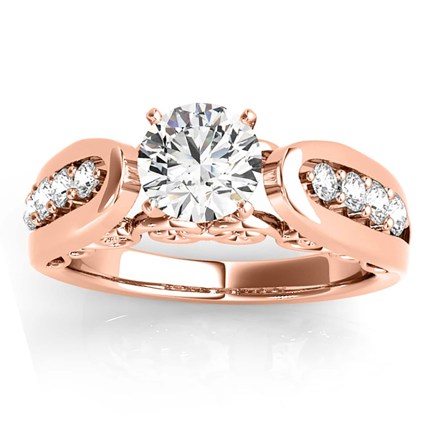 Diamond Accented Single Row Engagement Ring Setting 18k Rose Gold (0.20ct)
