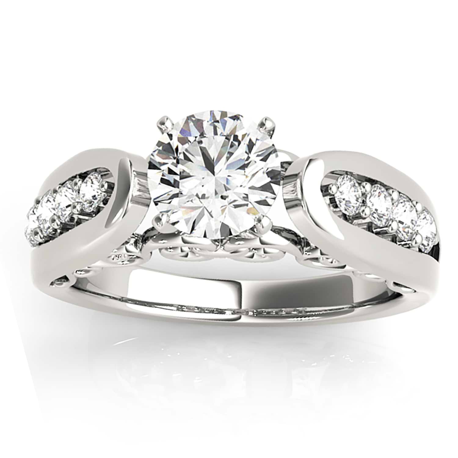 Diamond Accented Single Row Engagement Ring Setting 18k White Gold (0.20ct)