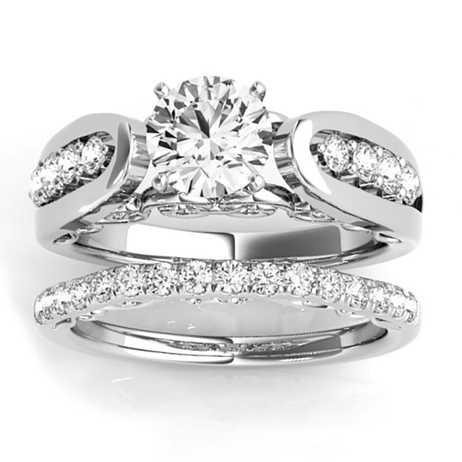 Diamond Accented Single Row Setting Bridal Set 14k White Gold (0.40ct)