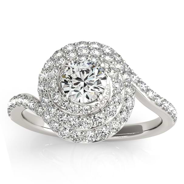 Swirl Double Diamond Halo Engagement Ring Setting Platinum 0.88ct