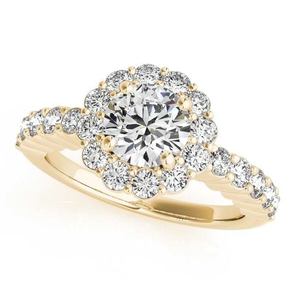 Floral Halo Round Diamond Engagement Ring 18k Yellow Gold (1.61ct)