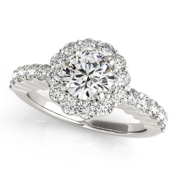 Floral Halo Round Diamond Engagement Ring Platinum (1.61ct)
